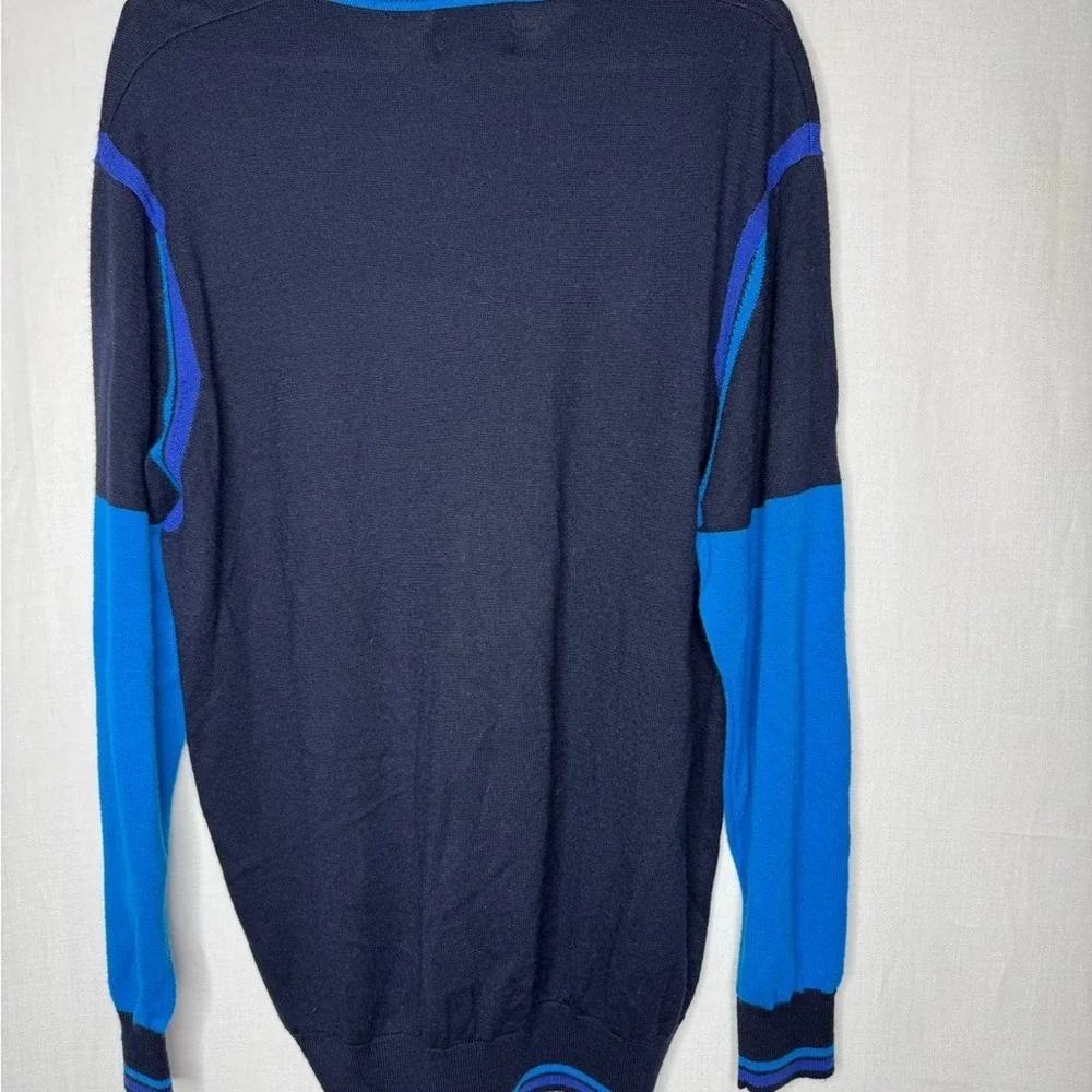 Cigar Couture Mens V Neck Colorblock Sweater Bold Retro Wool Eclectic Grandpa